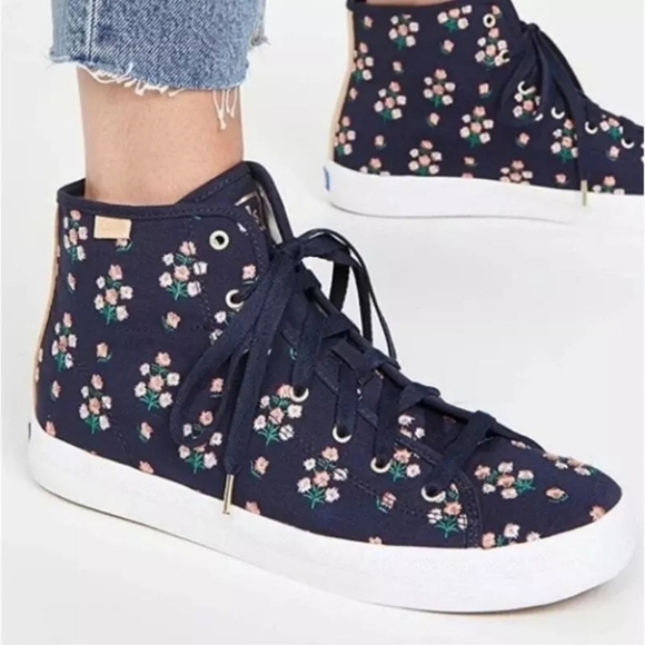 Keds X Paper Rifle Co Posy Embroidered Kickstart High Top Sneakers Size 6.5 Navy - Picture 2 of 14